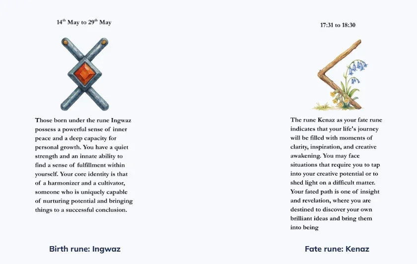 Two runic symbols with descriptive text on a white background