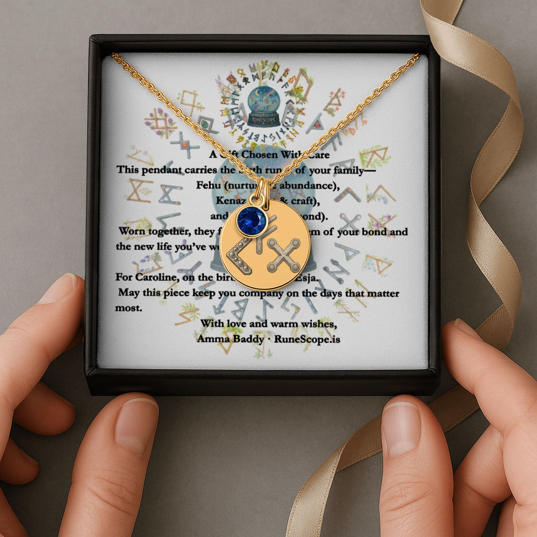 Birth Rune Trio - Family Coin Necklace With Birthstone