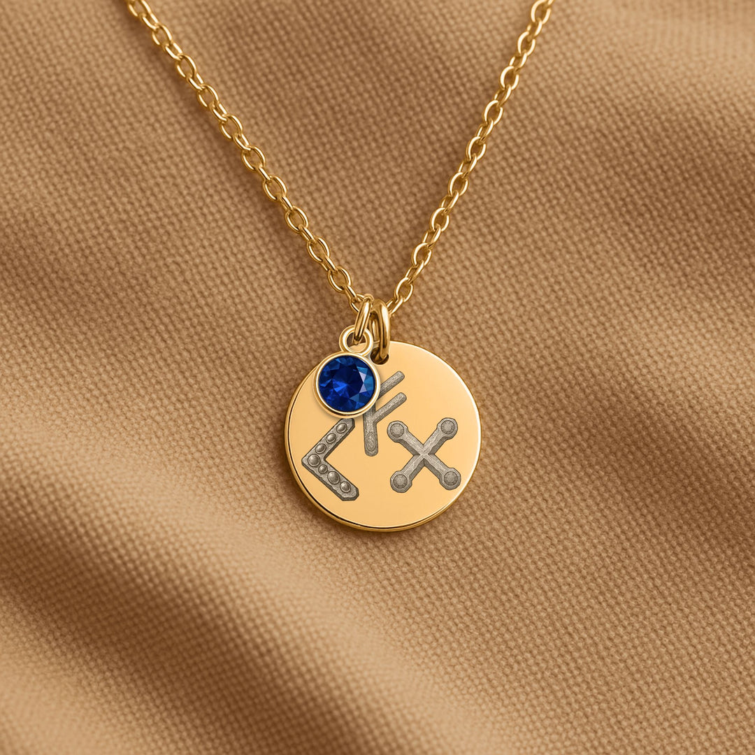 Birth Rune Trio - Family Coin Necklace With Birthstone