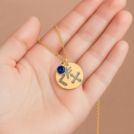 Birth Rune Trio - Family Coin Necklace With Birthstone