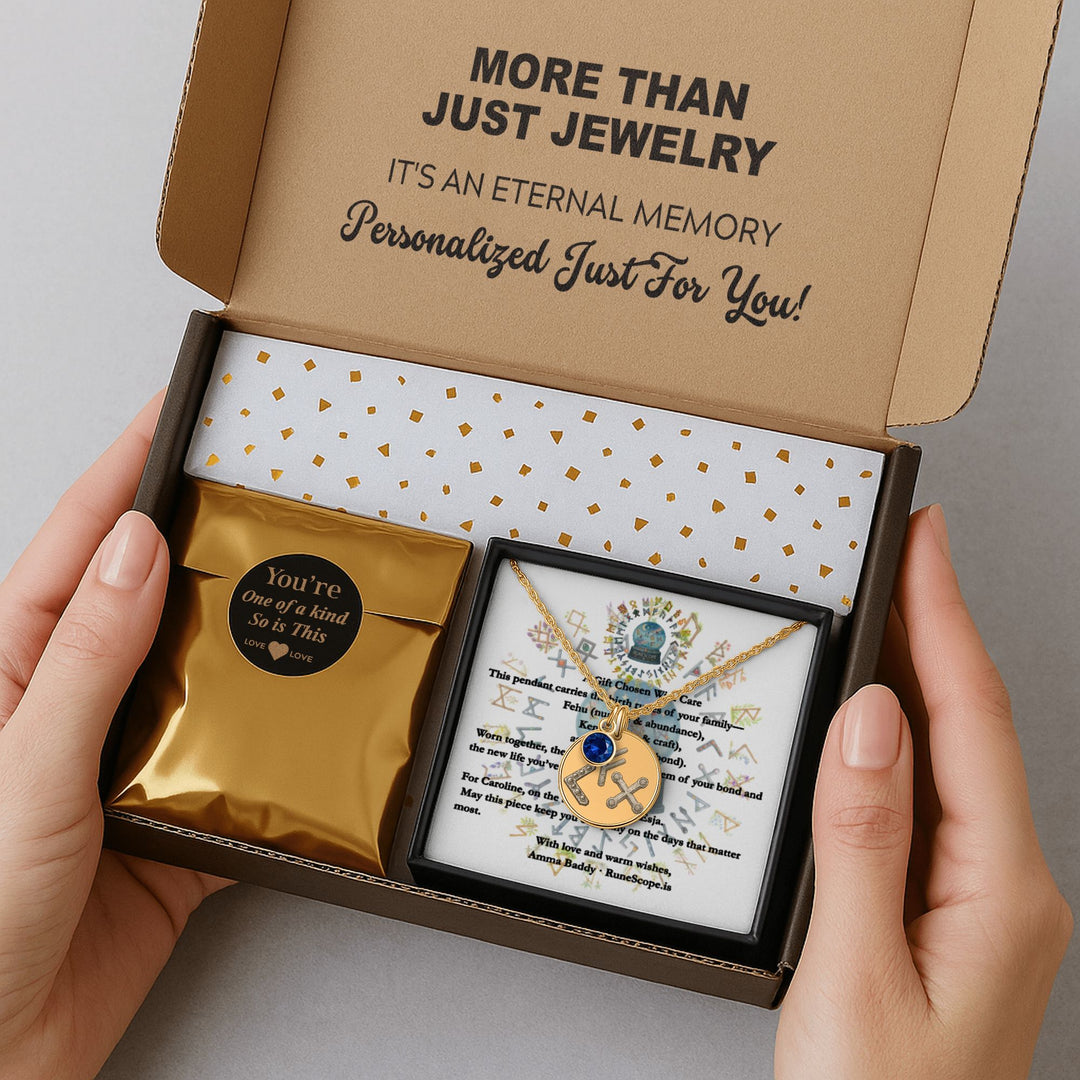 Birth Rune Trio - Family Coin Necklace With Birthstone