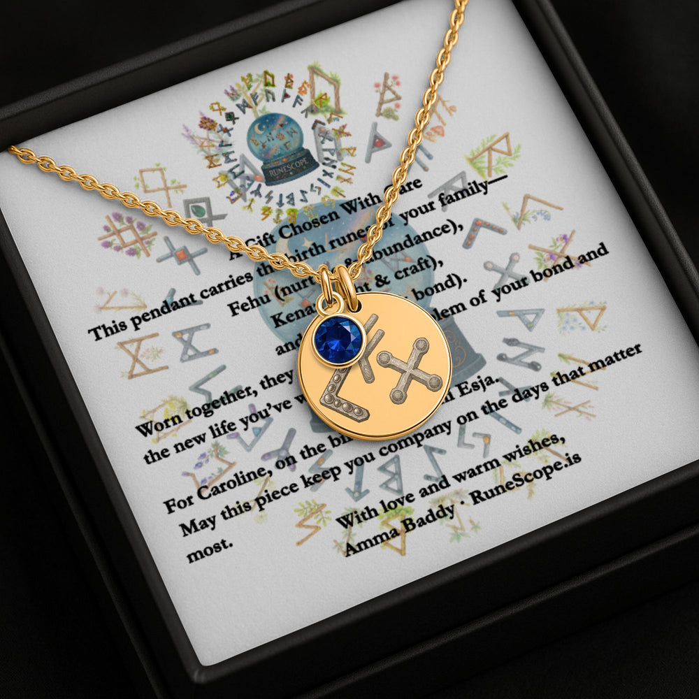 Birth Rune Trio - Family Coin Necklace With Birthstone